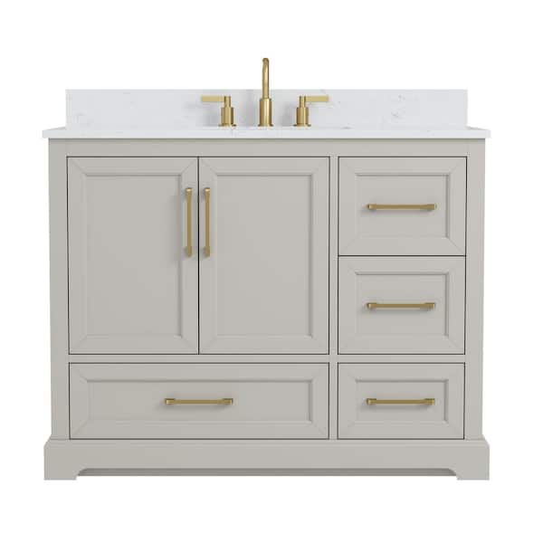 Dora 43 in. Single Sink Freestanding Gray Bath Vanity with White Engineered Stone Top and Backsplash Assembled