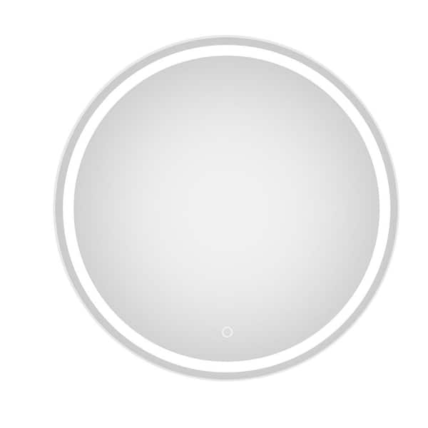 Staykiwi 32 in. W x 32 in. H Round Frameless Bluetooth LED Wall Bathroom Vanity Mirror in White