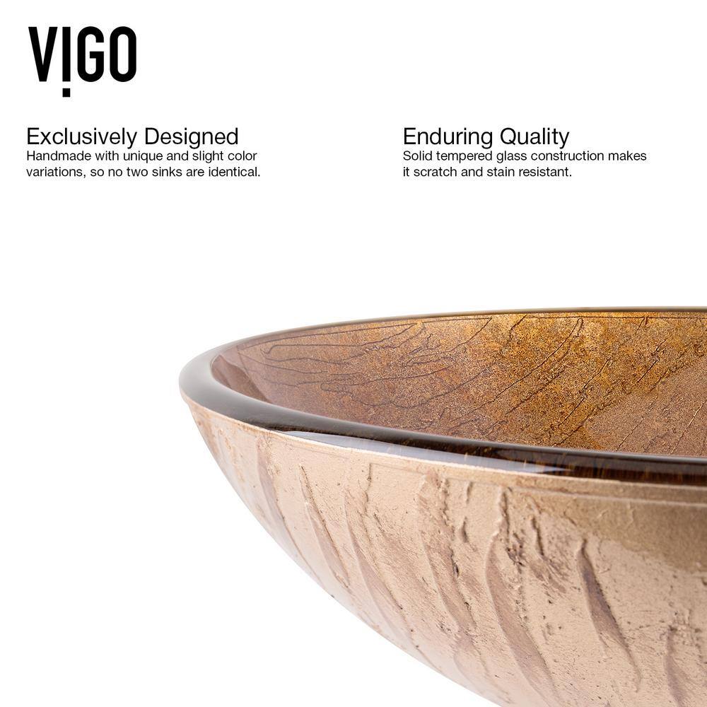 Amber Sunset Round Glass Vessel Sink with Bronze Faucet