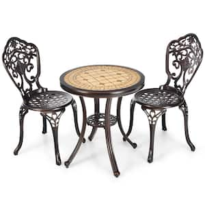 3-Pieces Metal Round Table Chairs Outdoor Bistro Set All-Weather Cast Aluminum Yard