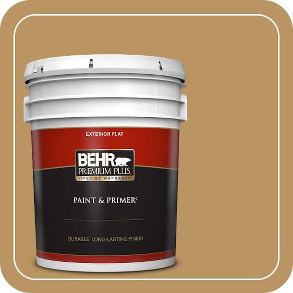 BEHR PREMIUM PLUS 5 gal. #S300-5 Spiced Mustard Flat Exterior Paint & Primer