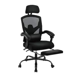 Nylon Mesh Swivel Office Chair Computer Chair Desk Chair with 4D Adjustable Armrests and Retractable Ottoman in Black