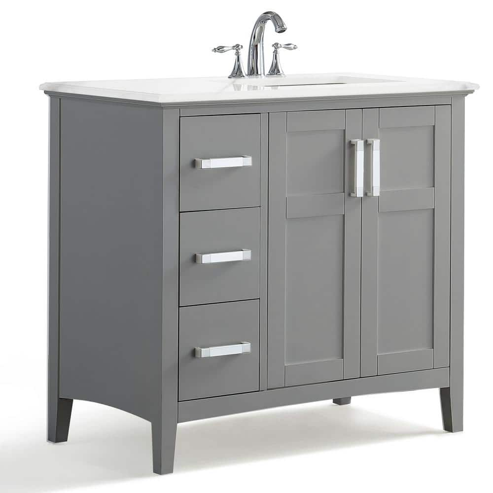 Simpli Home Winston 36 In Right Offset Bath Vanity In Warm Grey