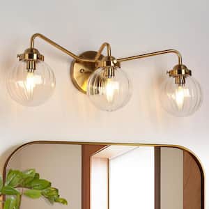 Modern 22 in. 3-Light Plated Brass Bathroom Vanity Light with Globe Glass Shades Contemporary Bedroom Wall Sconce
