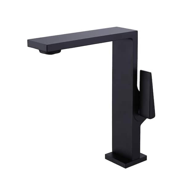 FLG Single Handle Single Hole Bathroom Faucet Brass Modern Bathroom Sink Vanity Faucets in Matte Black