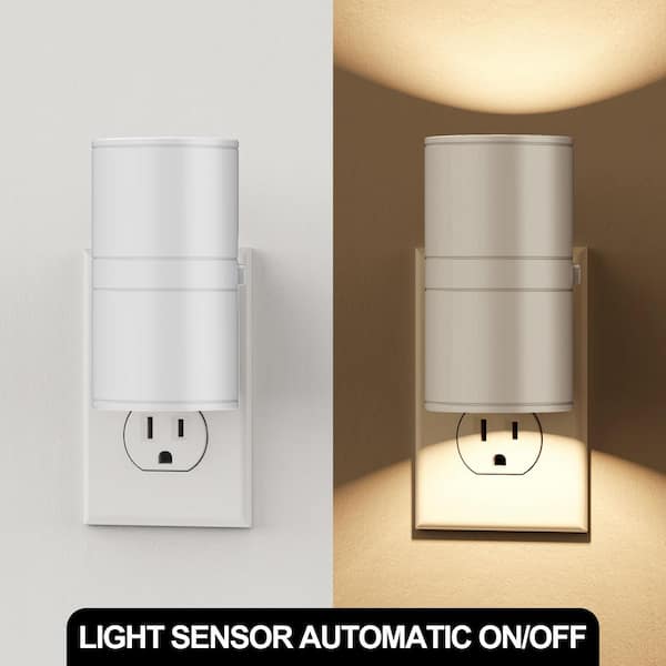 White LED Night Light Plug-in 2-Pack, 3000K Soft White, 0-100LM Dimmable with Sensor, Modern Wall Nightlight