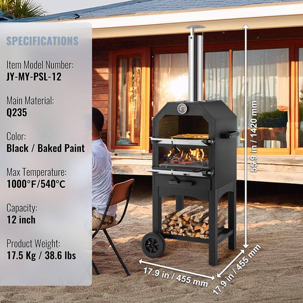Portable Black Stainless Steel Outdoor Wood Burning Pizza Oven