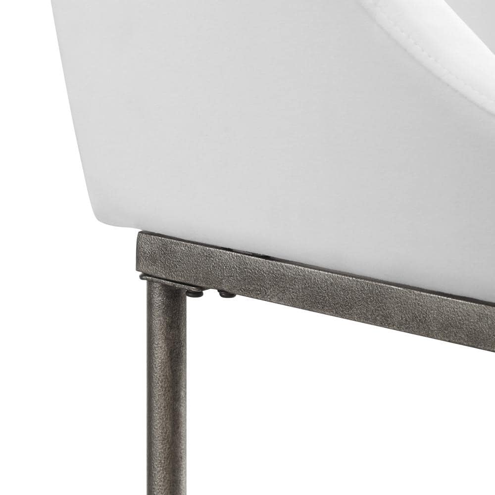 Silver Swivel Metal Counter Stool with White Performance Fabric