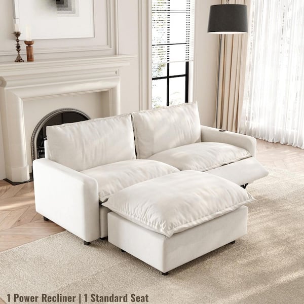 83 in. Power Recliner Loveseat Motion Sofa with Zero Gravity, Oversized Deep Seat, Ottoman, Heating, USB Ports in Beige