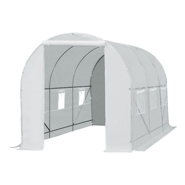 175.2 in. W x 78.75 in. D x 78.75 in. H Large White Steel Walk-In Tunnel Greenhouse with 6 Roll-Up Windows
