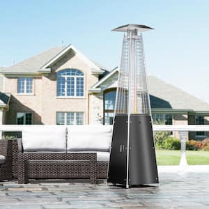 46000 BTU Stainless Steel Pyramid Tube Outdoor Patio Gas Propane Heater with Wheels in Black