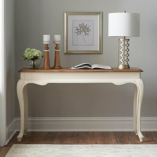 Home Decorators Collection Provence 54 in. Ivory/Ash Brown Standard Rectangle Wood Console Table