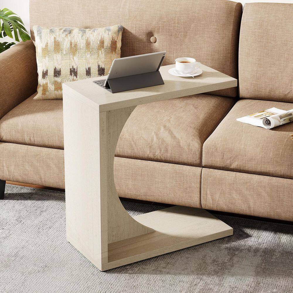 Kerlin 23.62 in. White C-Shaped Engineered Wood End Table, Couch Table Small Sofa Side Table for Small Space - thumbnail 9