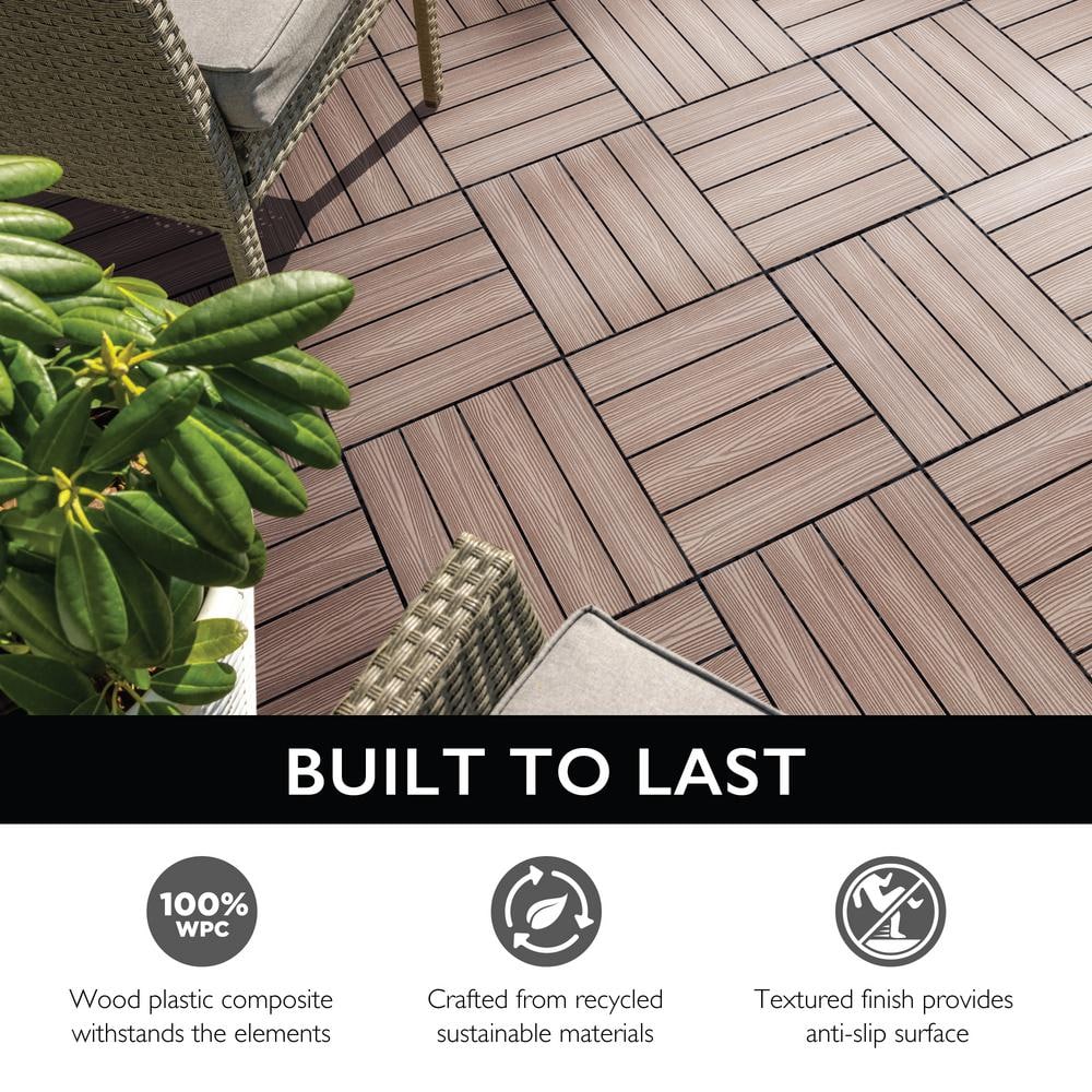 Russet Canyon Brown Wood Composite Square Deck Tiles, 12-Inch, 6-Pack
