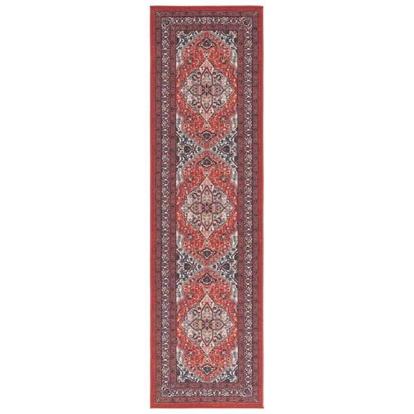 Journey Red/Ivory 2 ft. x 8 ft. Machine Washable Medallion Ornate Runner Rug