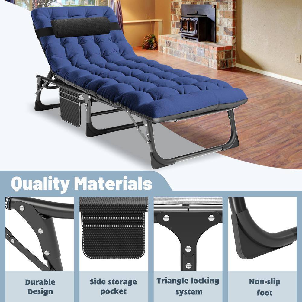 Adjustable Steel Chaise Lounger with Cushions and Pillow