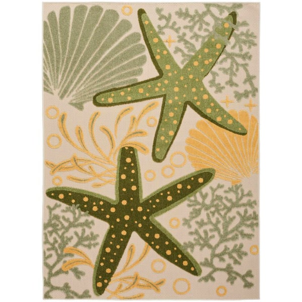 Nourison Aloha Green Yellow 6 ft. x 9 ft. Nautical Contemporary Indoor/Outdoor Area Rug