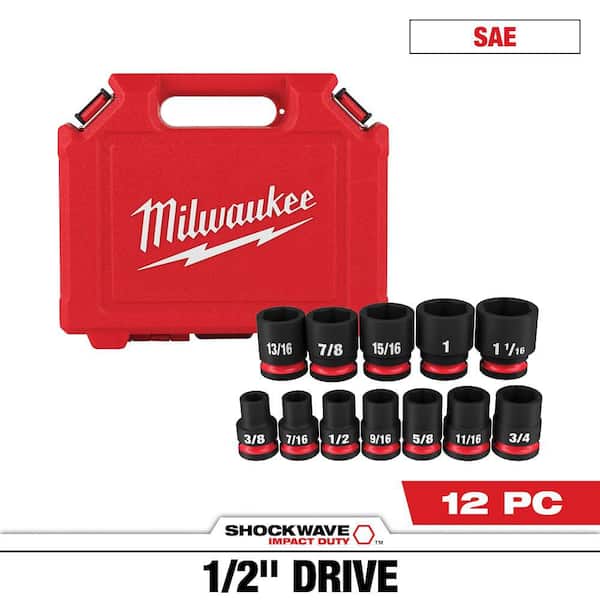 SHOCKWAVE 1/2 in. Drive SAE 6 Point Impact Socket Set (12-Piece)