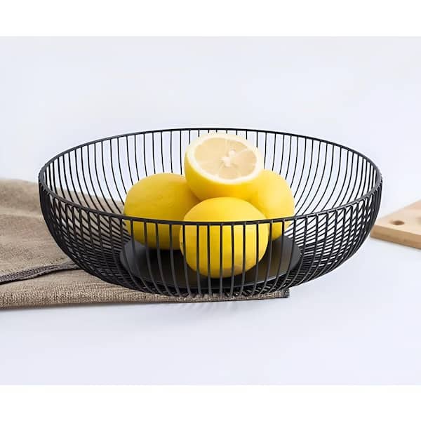 1 Piece Large Black Wire Fruit Bowl Metal Countertop Fruit Basket 11 Inch Round Holder for Snack Candy Organizer Set