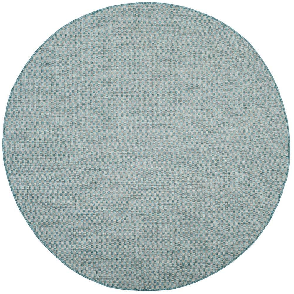SAFAVIEH Courtyard Light Blue/Light Gray 4 ft. x 4 ft. Round Solid ...