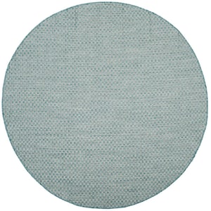 Courtyard Light Blue/Light Gray 8 ft. x 8 ft. Round Solid Indoor/Outdoor Patio  Area Rug