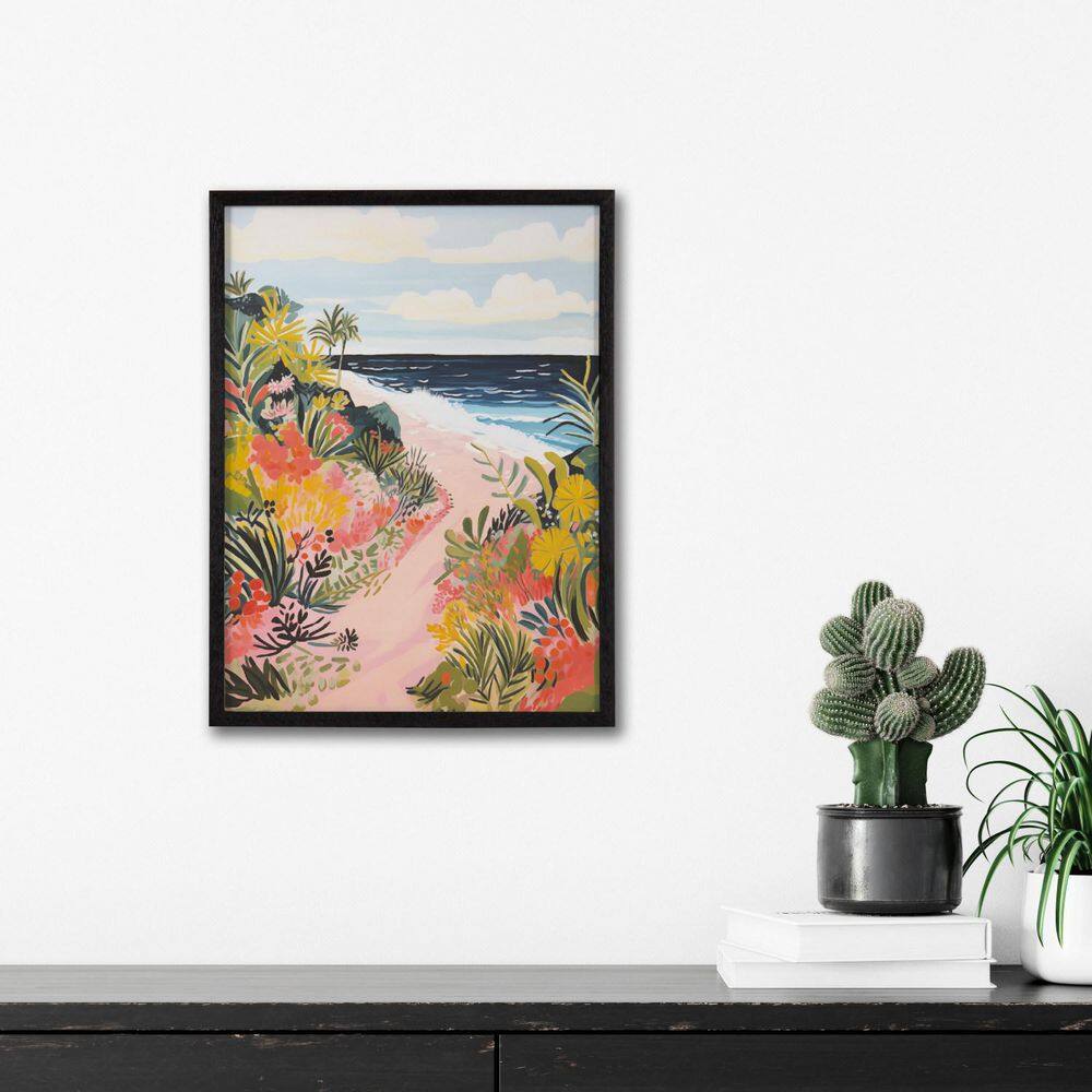 Tropical Bright Ocean Path Landscape Print in Black Wood Frame