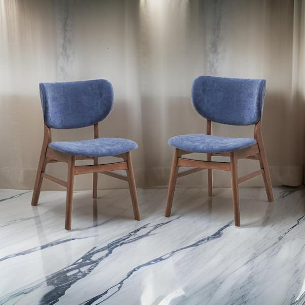 Benjara Blue and Brown Fabric Wooden Frame Dining Chair (Set of 2)