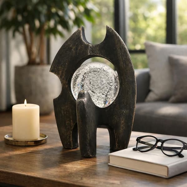 Black 9 in. x 13 in. Resin Glass Crystal Bubble Orb Sculpture