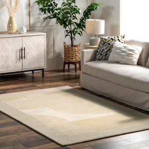 Fiona Abstract Bordered Wool Beige 5 ft. x 8 ft. Modern Area Rug