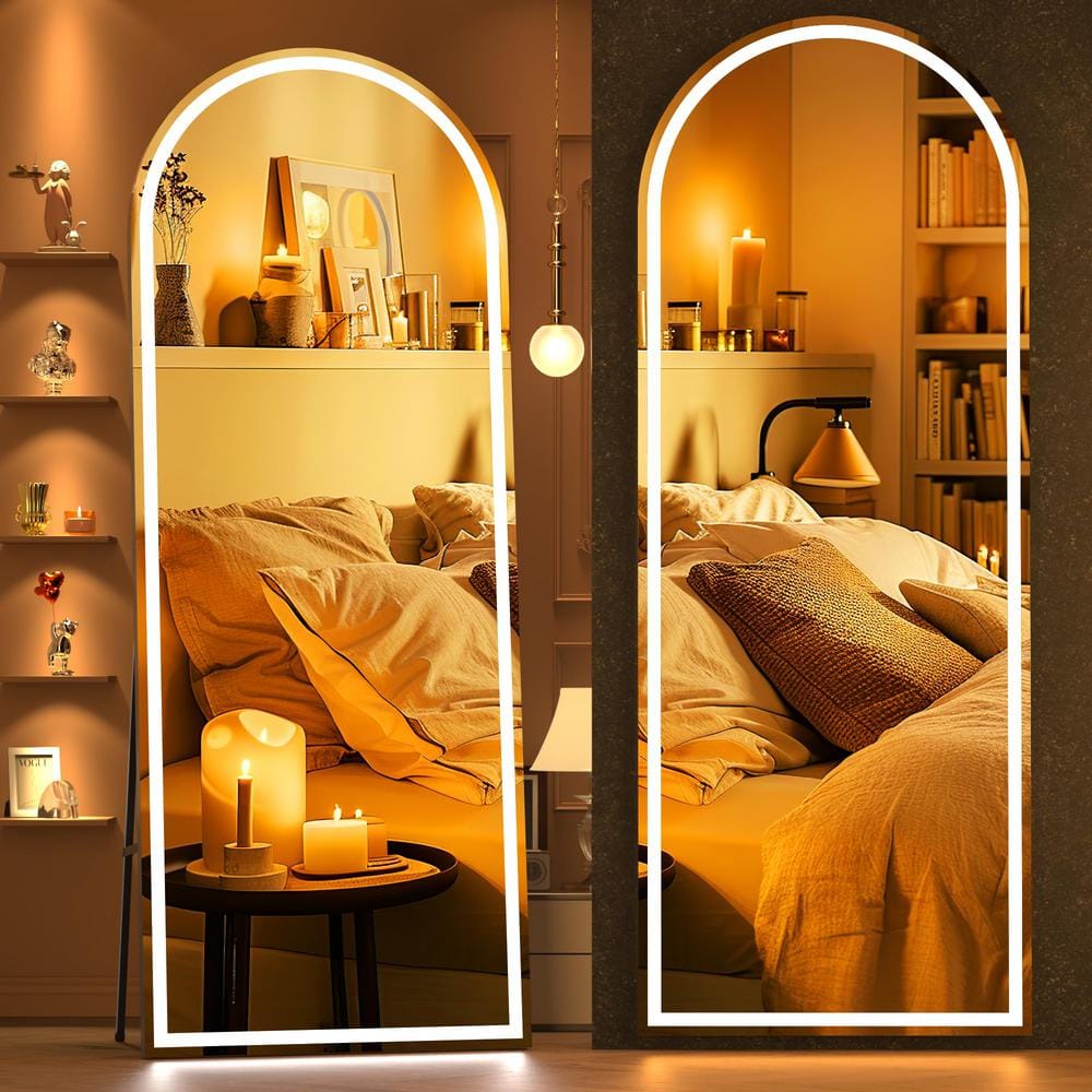 Oversized Black Metal Arch LED Full-Length Standing Mirror