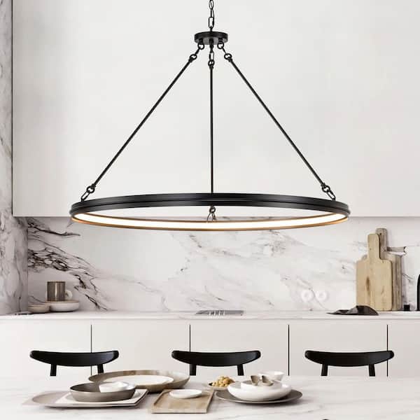 RRTYO Baltray 1-Light 38.1 in. Modern Black Round Integrated LED Light Large Wagon Wheel Chandelier
