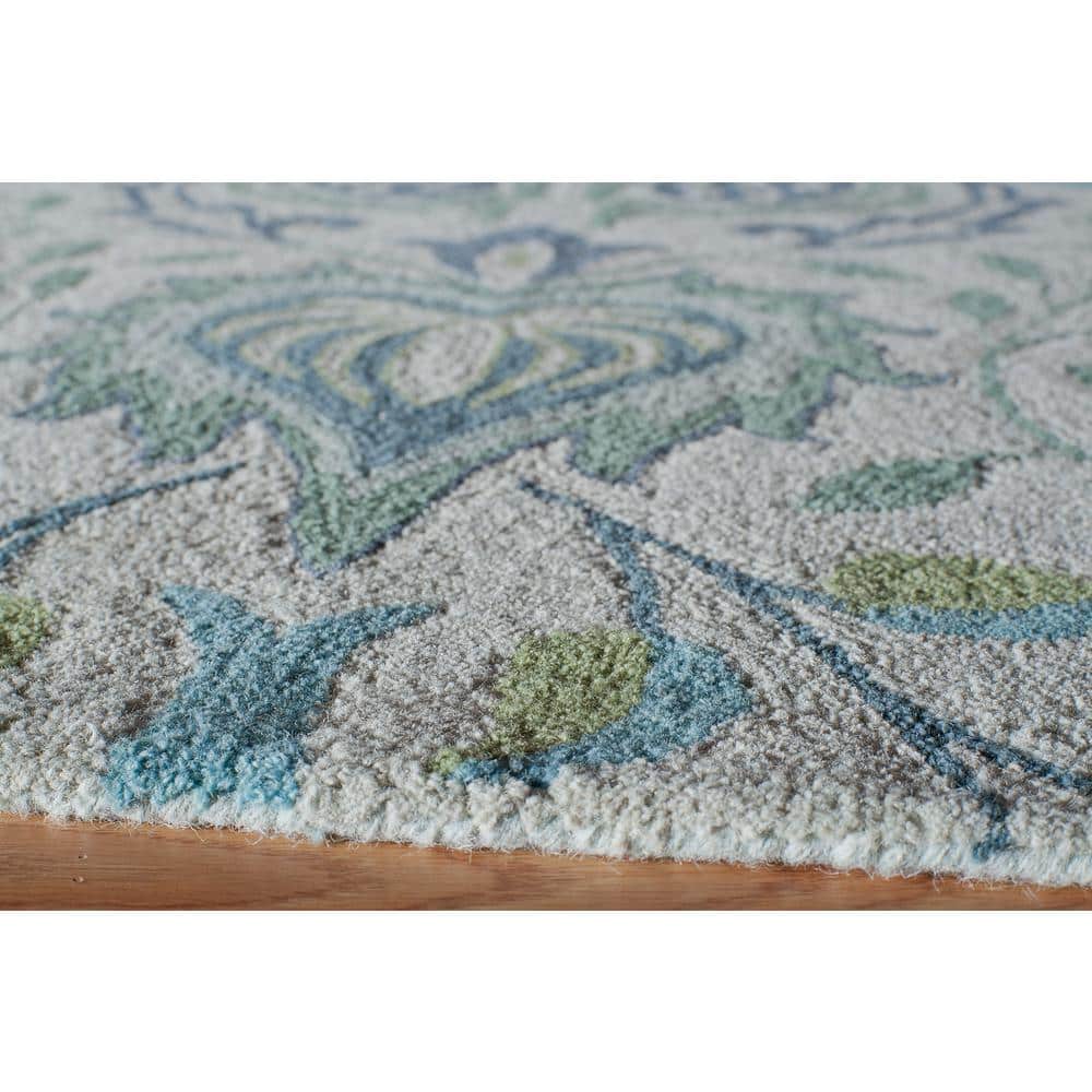 Blue and Ivory Floral Hand-Tufted Wool 9' x 12' Area Rug