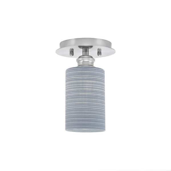 Unbranded Albany 6 in. 1-Light Brushed Nickel Contemporary Semi-Flush Mount 4 in. Gray Matrix Glass Shade No Bulb Included