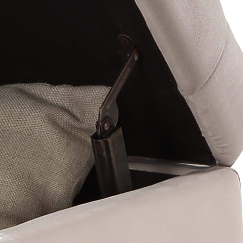 Elegant Taupe Velvet Tufted Storage Ottoman with Antique Nailhead Trim