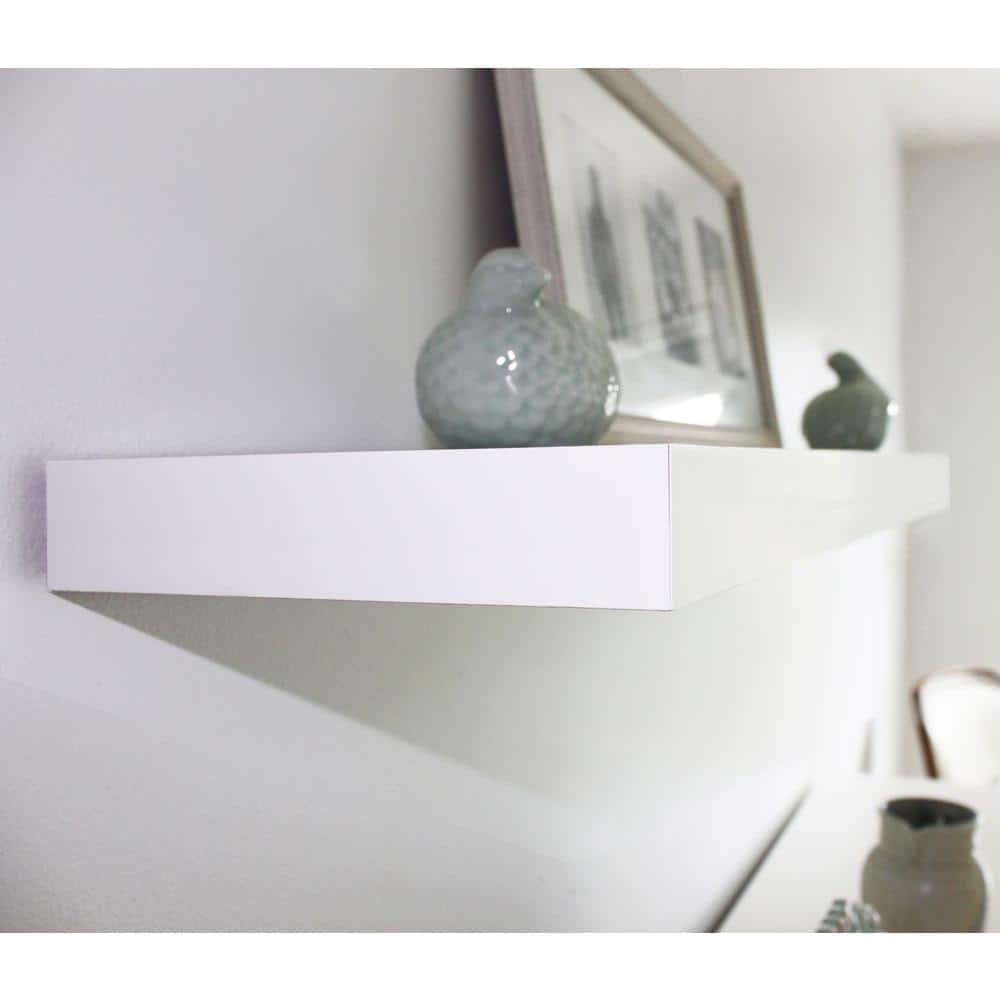 White MDF Floating Wall Shelf with Hidden Bracket, 36" x 10"