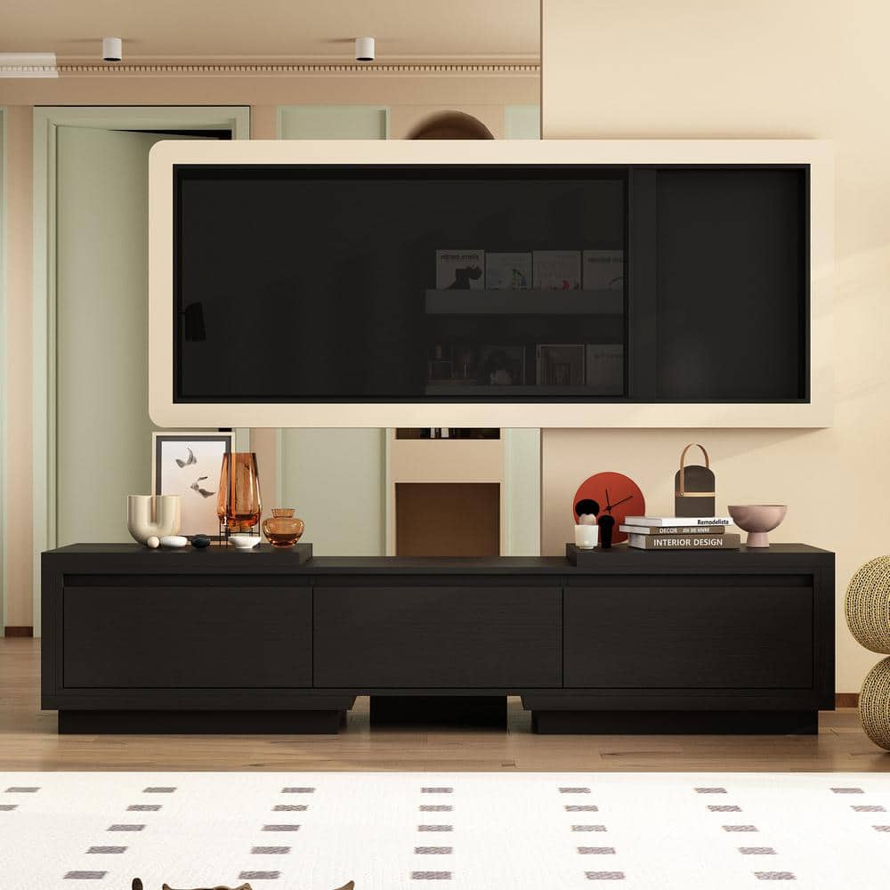 Black Extendable MDF TV Console with Drawers