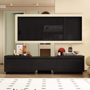 Extendable TV Stand Entertainment Center Black Wood Media Console 120 in., With Drawers (65.4-106.3 in. W)