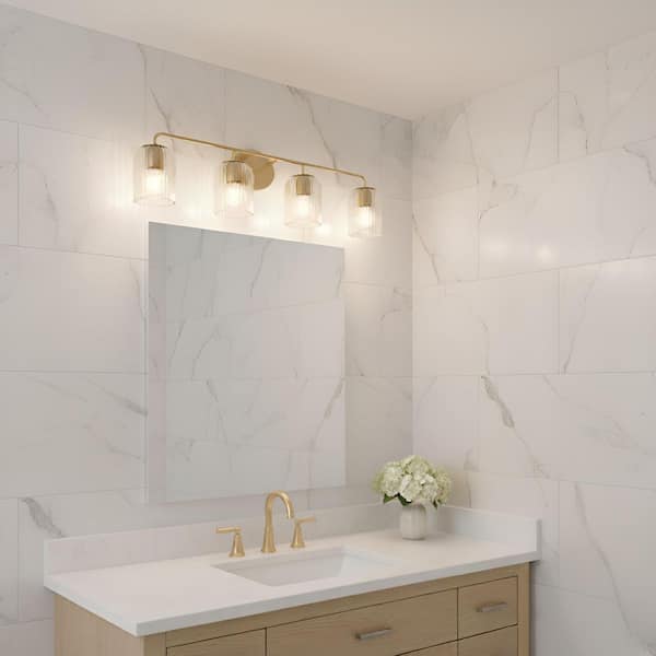 Eisele 33.75 in. W x 8.5 in. H 4-Light Satin Brass Dimmable Bathroom Vanity Light with No Bulbs Included