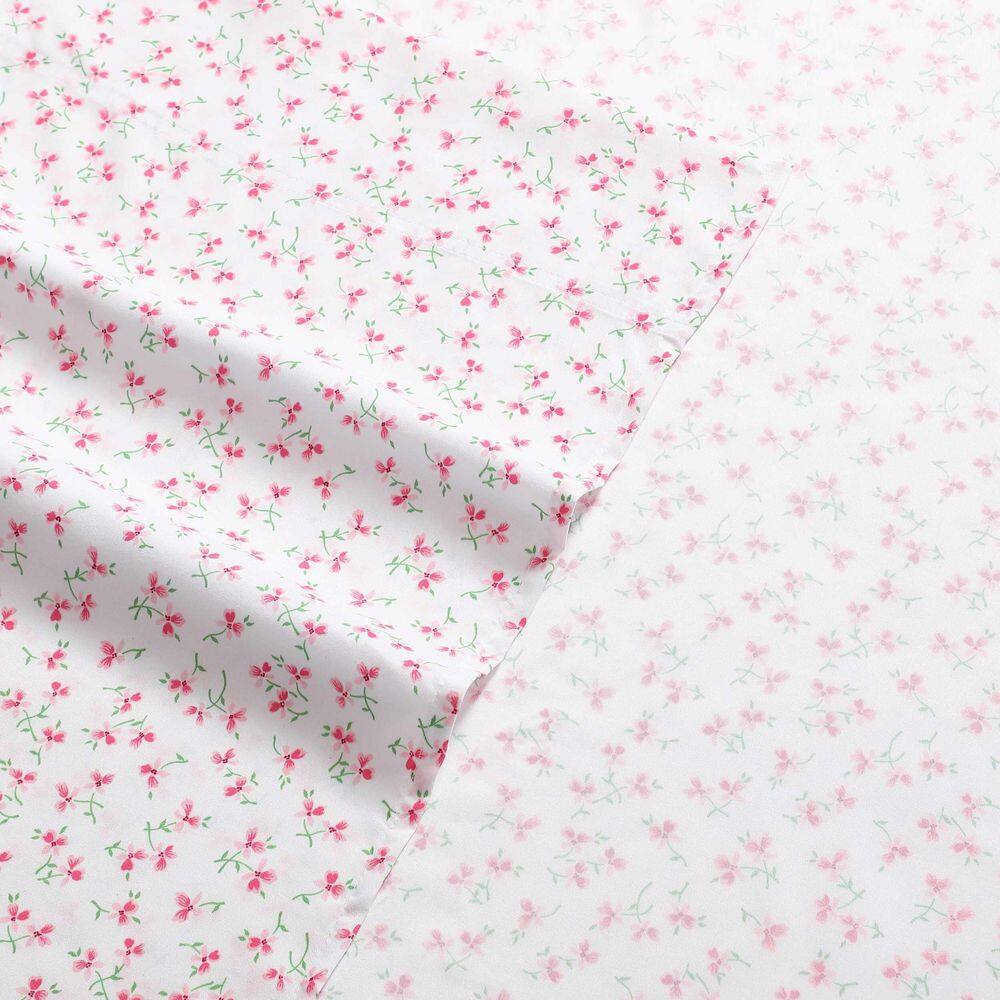 Pink Floral Microfiber Queen Sheet Set with Elasticized Fitted Sheet