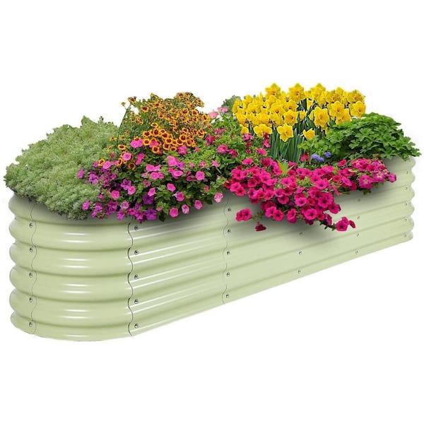 Aoodor 17 in. Tall 9-in-1 Olive Green Modular Metal Raised Garden Bed Kit Oval Planter Box for Vegetable Flower