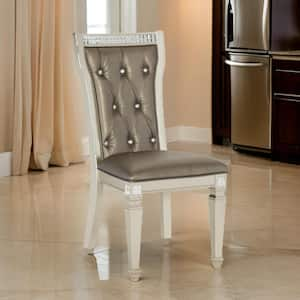 Silver and Champagne Faux Leather Tufted Back Dining Chair (Set of 2)