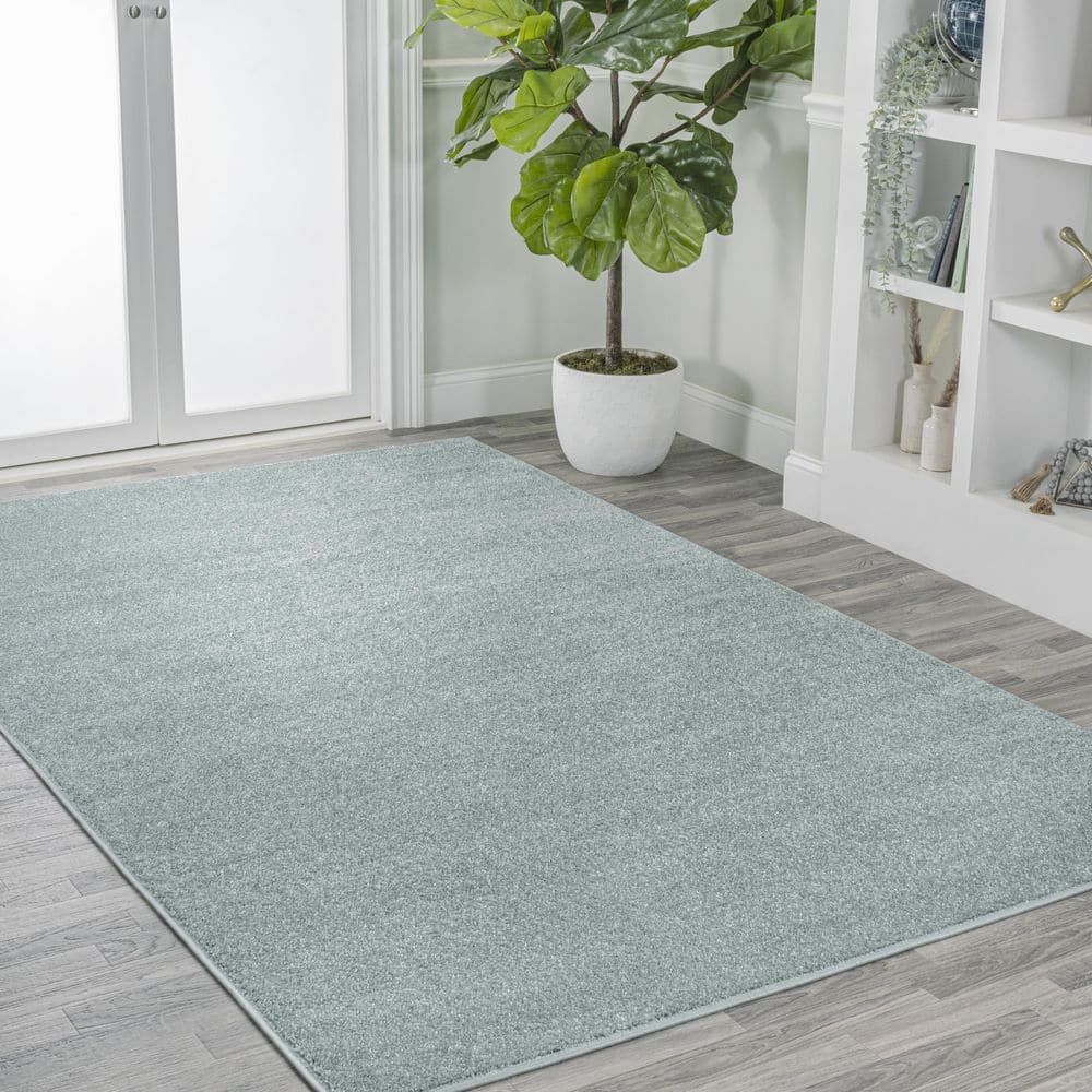 Light Blue Solid Synthetic 9' x 12' Reversible Area Rug