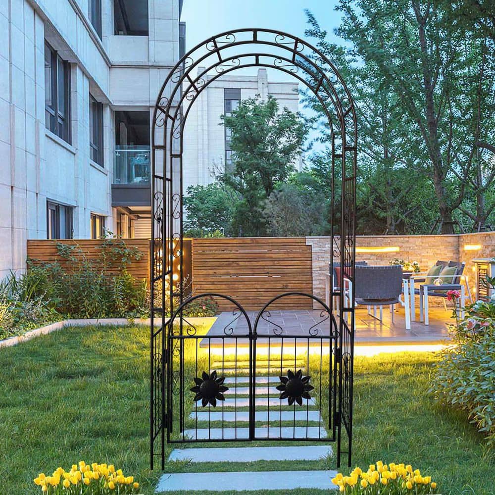 45 in. x 98 in. Metal Garden Arch with doors Garden Arbor Trellis Climbing 