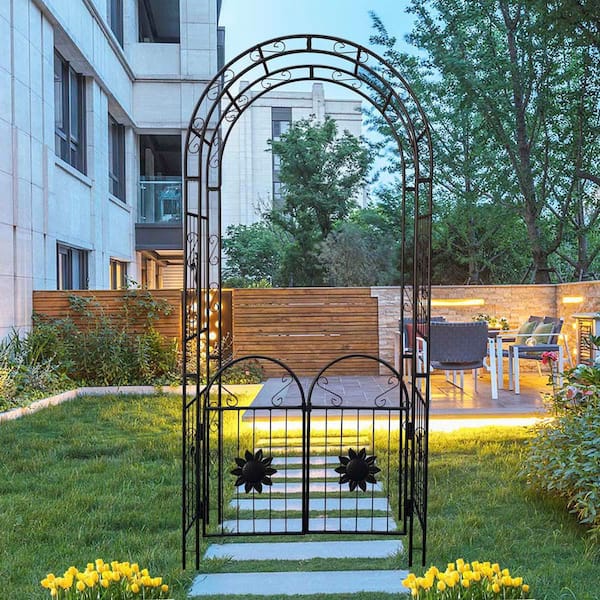 Unbranded 45 in. x 98 in. Metal Garden Arch with doors Garden Arbor Trellis Climbing Plants Outdoor Arch Party Events Archway