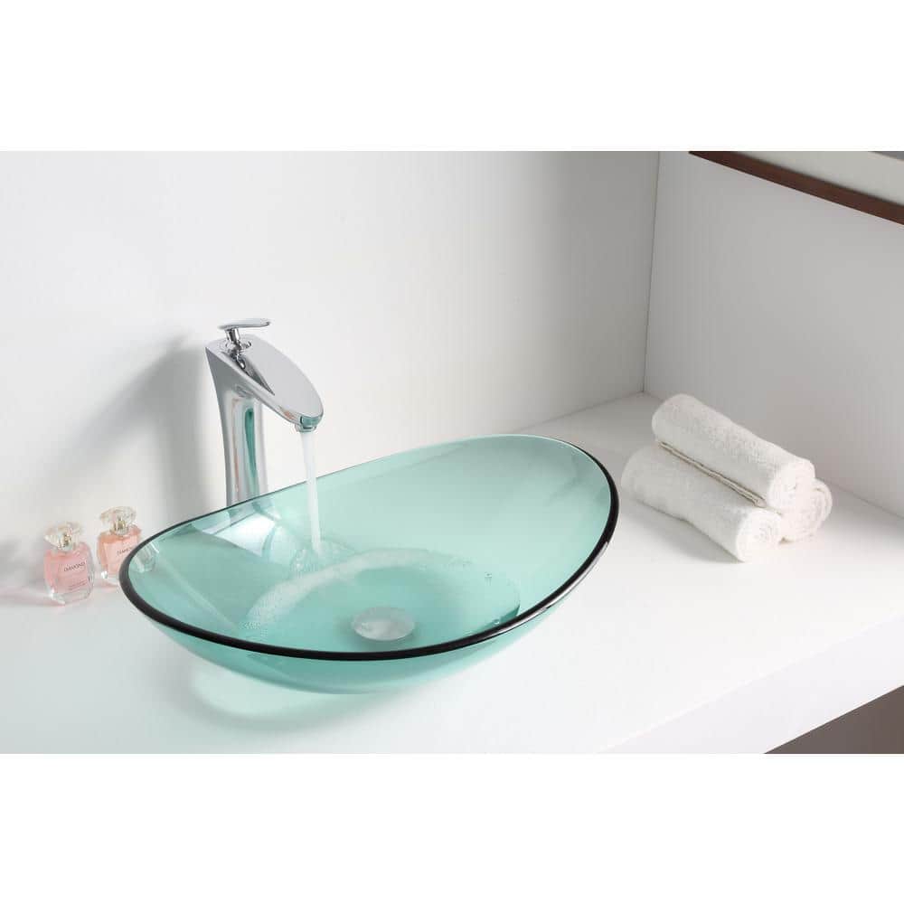 Lustrous Green Oval Tempered Glass Above-Counter Bathroom Sink