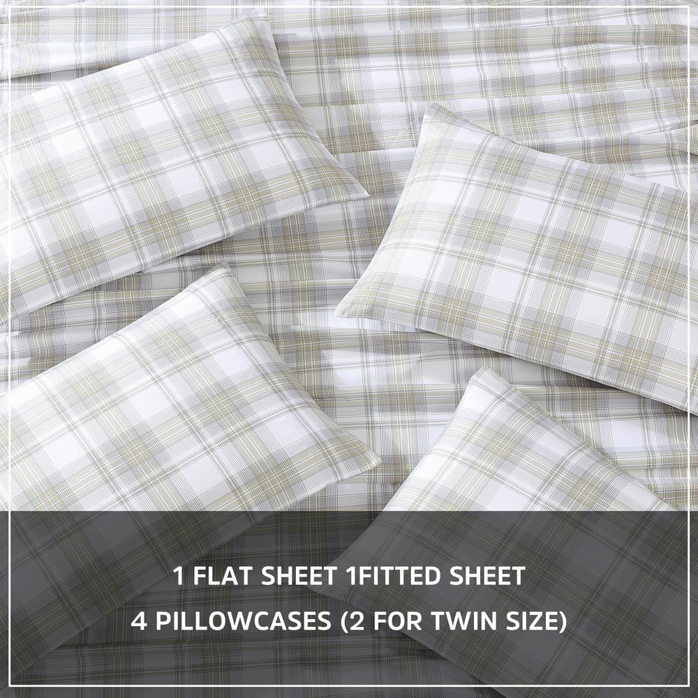 Beige Plaid Full Microfiber Sheet Set