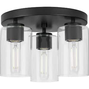 Cofield Collection 12 in. 3-Light Matte Black Transitional Flush Mount with Clear Glass Shades
