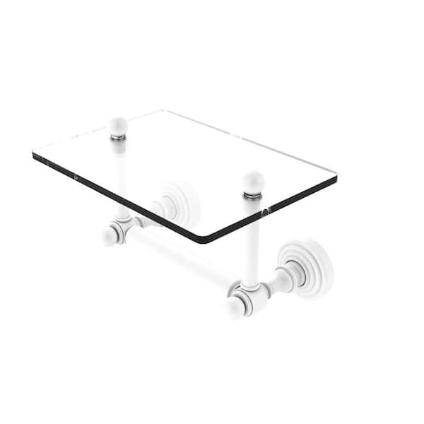 Allied Brass Waverly Place Two Post Toilet Tissue Holder with Glass Shelf in Matte White