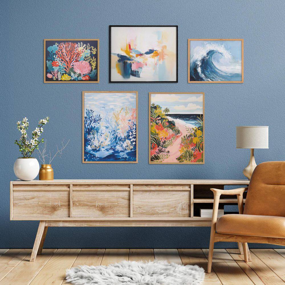 Bright Coral Underwater Ocean Print with Gold Frame, 20x16