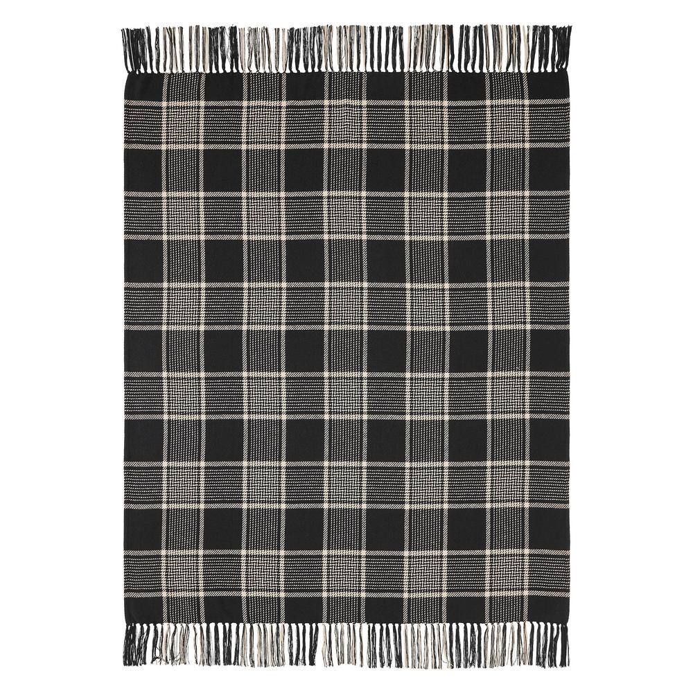 VHC BRANDS Eston Black Plaid Cotton Blend Throw Blanket 84031 The